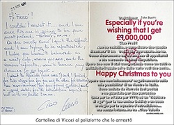 cartolina scritta da Viccei  mentre in prigione al detective che lo arrestò